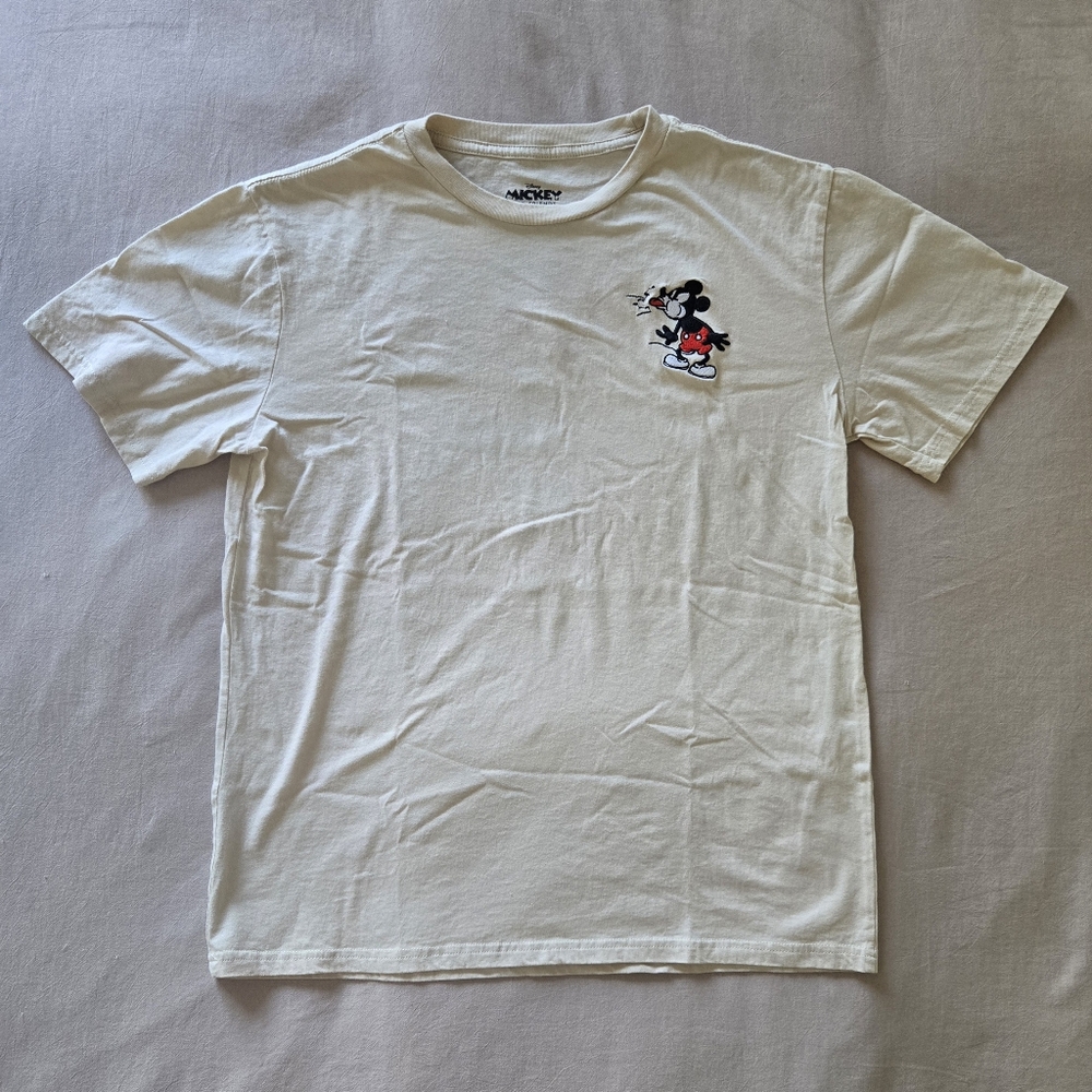 Disney Embroidered Mickey Mouse  Cream T-Shirt, Medium